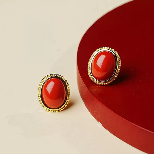 Eastculture Gold-rimmed Ruby Earrings - Health & Longevity Gift