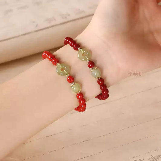 Eastculture White Jade Cinnabar Bracelet  - Get Love