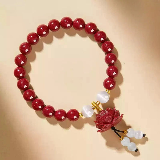 Eastculture White Jade Lotus Bracelet - Buddhist Mascot