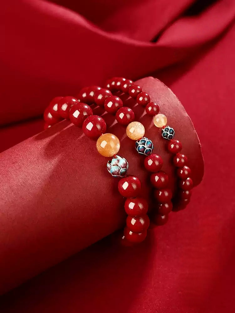Eastculture Orange cinnabar blue lotus Bracelet - Feng shui metaphysics