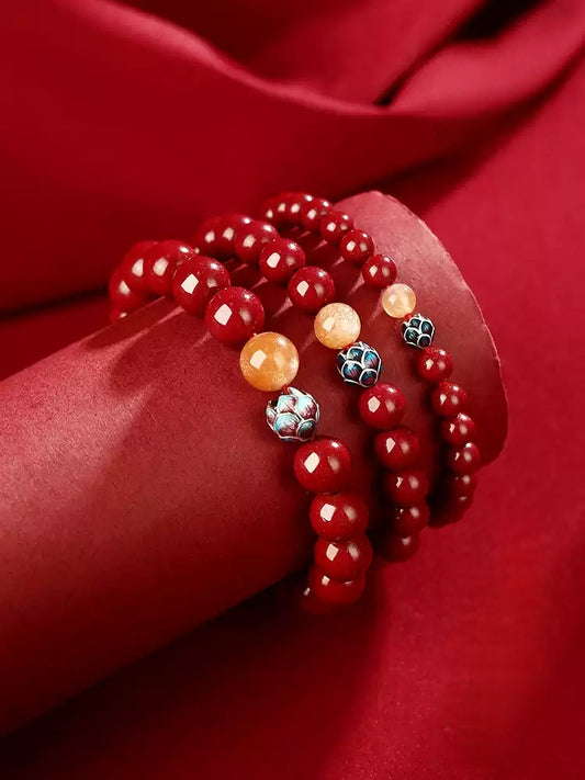 Eastculture Orange cinnabar blue lotus Bracelet - Feng shui metaphysics