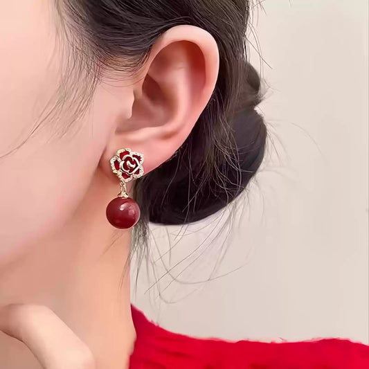 Eastculture Silver-edged rose Earrings - Health & Longevity Blessing
