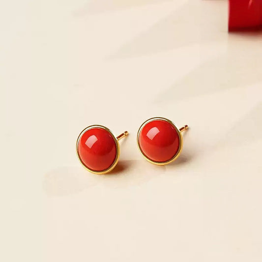 Eastculture Smooth polished cinnabar Earrings - Health & Longevity Gift
