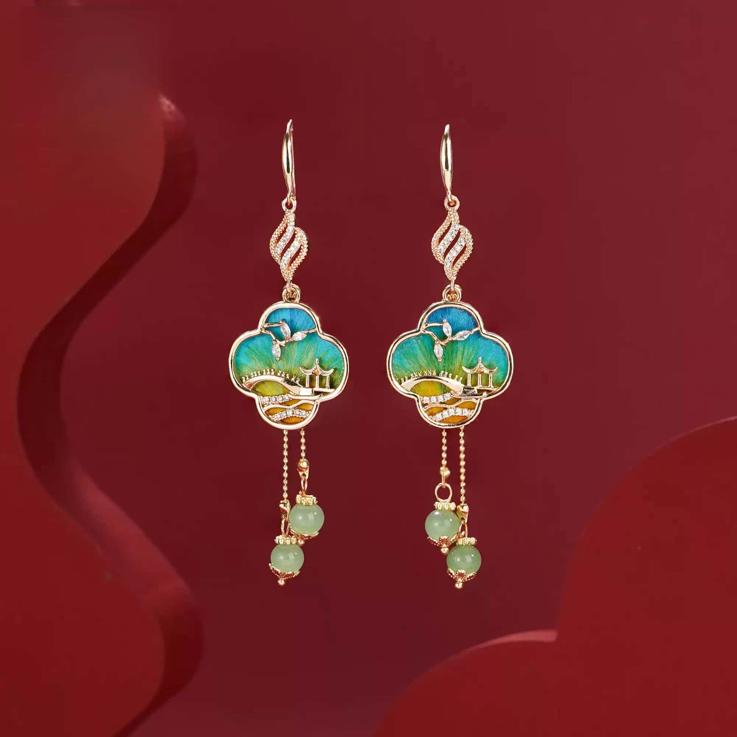 Eastculture  Green landscape design earrings