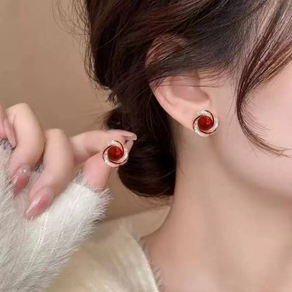 Eastculture Spiral silver-edged flower Earrings - Health & Longevity Blessing