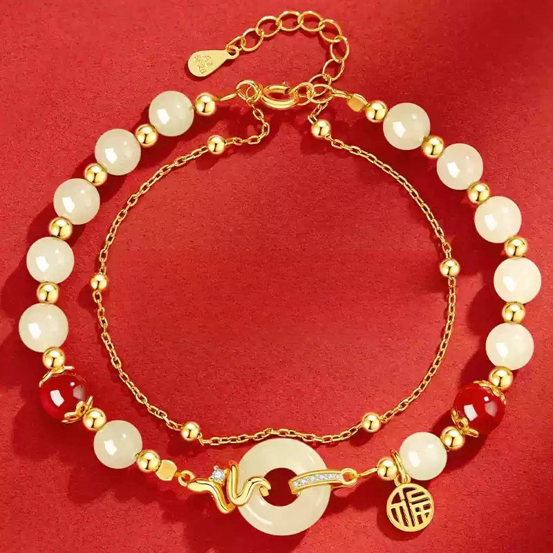 Eastculture Exquisite and auspicious white jade blessing Bracelet - Health & Longevity Blessing
