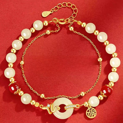 Eastculture Exquisite and auspicious white jade blessing Bracelet - Health & Longevity Blessing