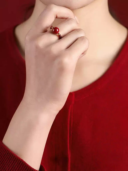 Eastculture Big Red Jade Lotus Ring  - Get love