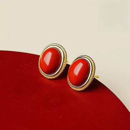 Eastculture Gold-rimmed Ruby Earrings - Health & Longevity Gift