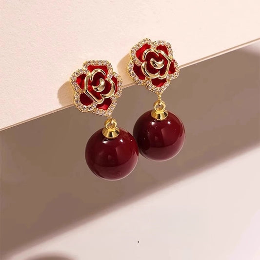 Eastculture Silver-edged rose Earrings - Health & Longevity Blessing