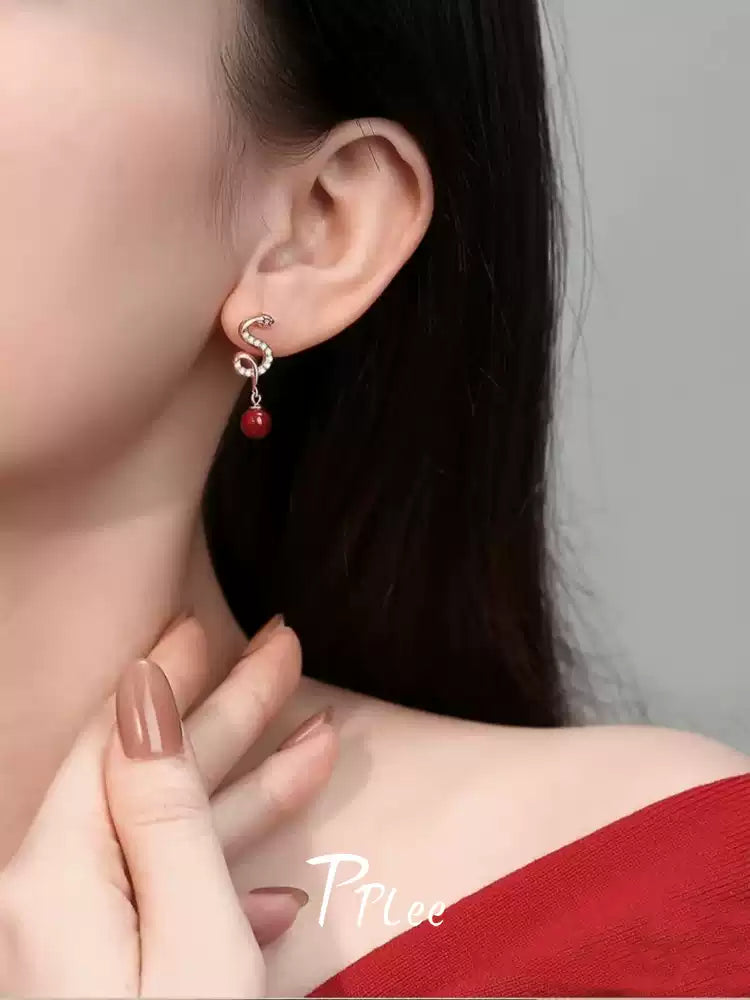 Eastculture Silver snake-shaped ruby Earrings - Bad Luck Banisher