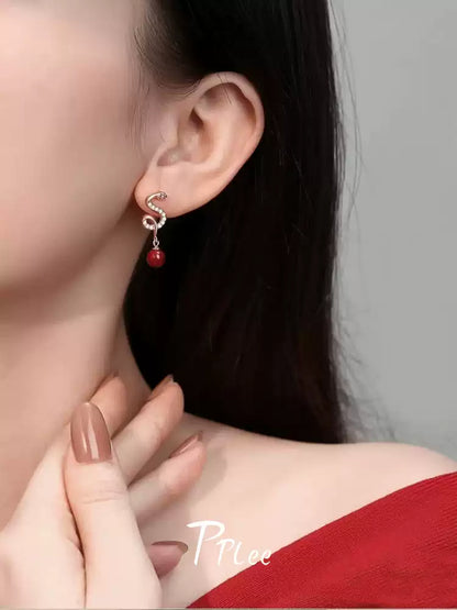 Eastculture Silver snake-shaped ruby Earrings - Bad Luck Banisher