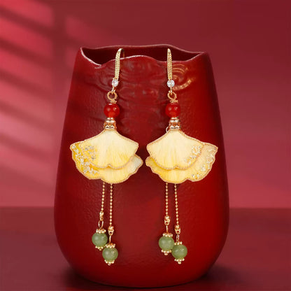 Eastculture  Yellow ginkgo leaves earrings