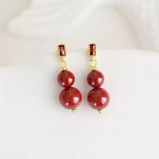 Eastculture Hand-polished red beads Earrings - Feng Shui Metaphysics