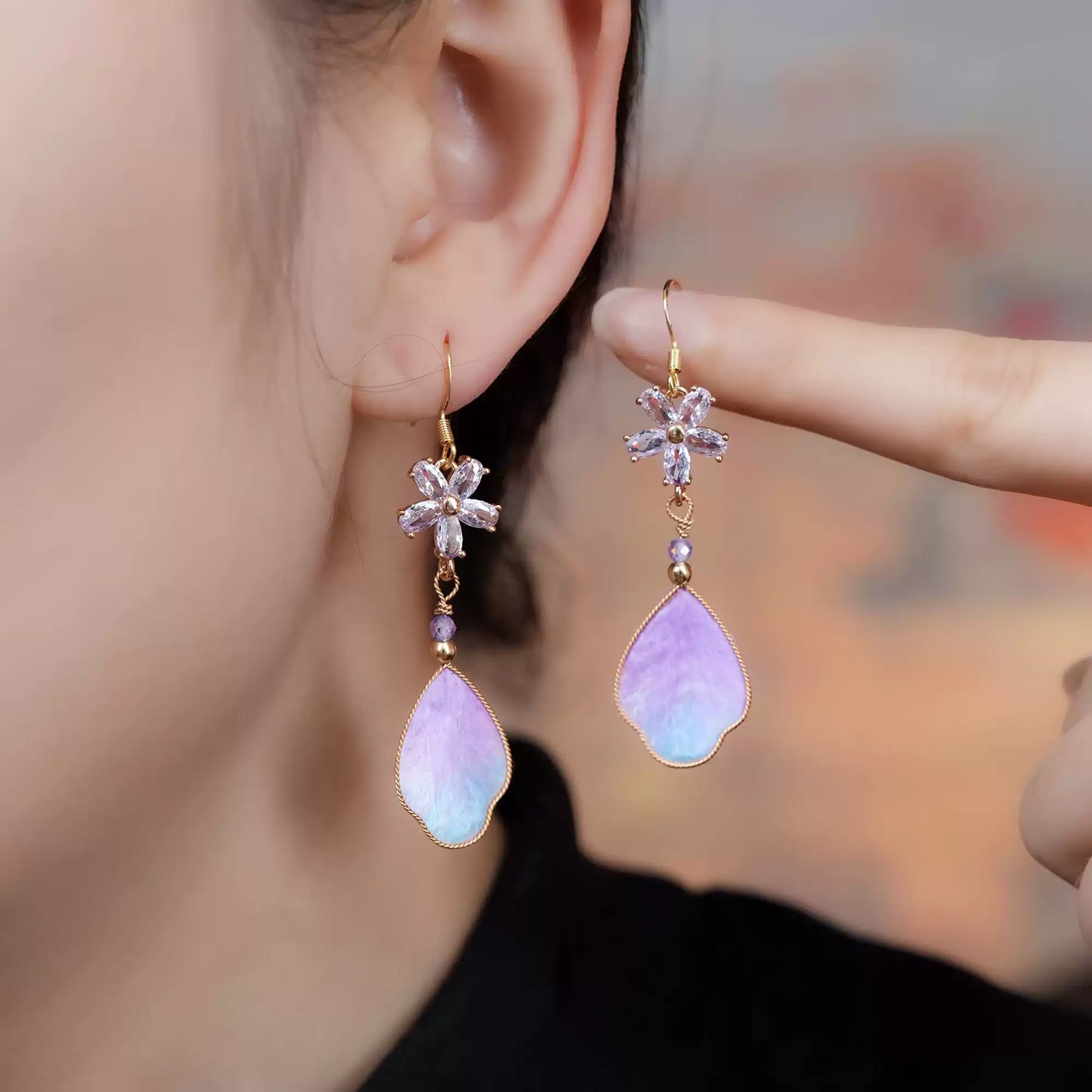 Eastculture  Purple feathers earrings