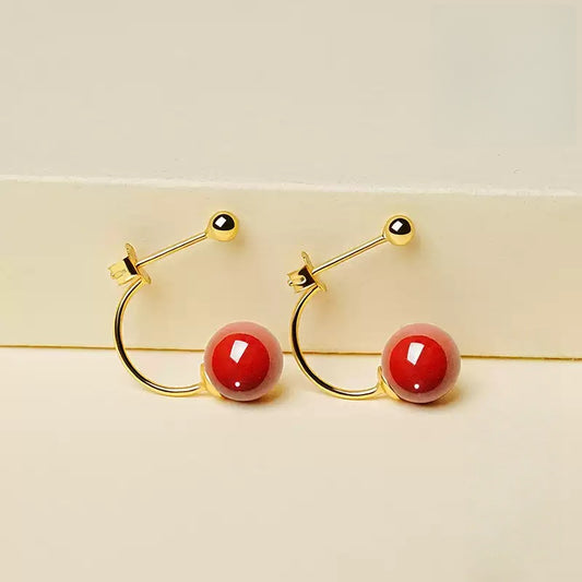 Eastculture Gold hook polishes red jade and cinnabar Earrings - Health & Longevity Gift