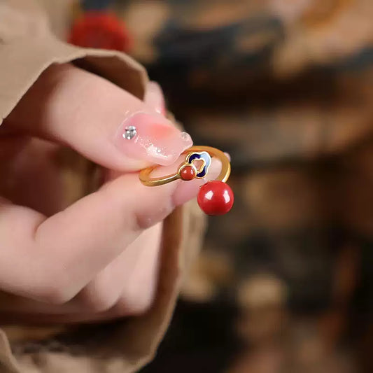 Eastculture Gold-rimmed auspicious cloud ring and necklace set Ring - Health & Longevity Blessing