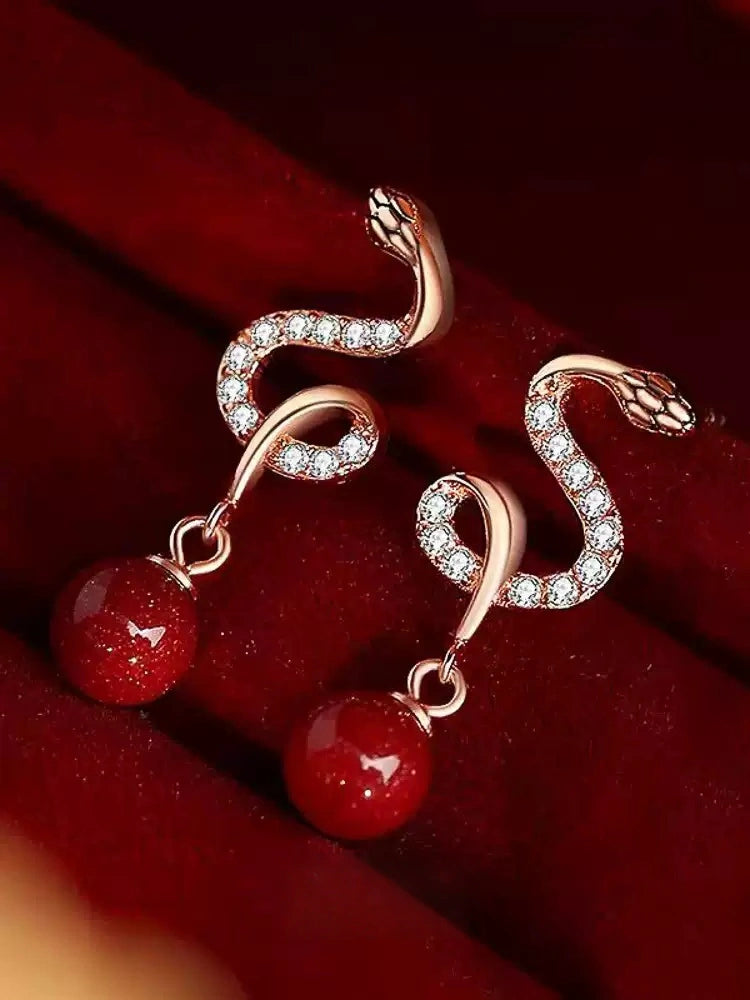 Eastculture Silver snake-shaped ruby Earrings - Bad Luck Banisher