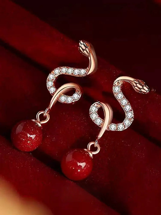 Eastculture Silver snake-shaped ruby Earrings - Bad Luck Banisher