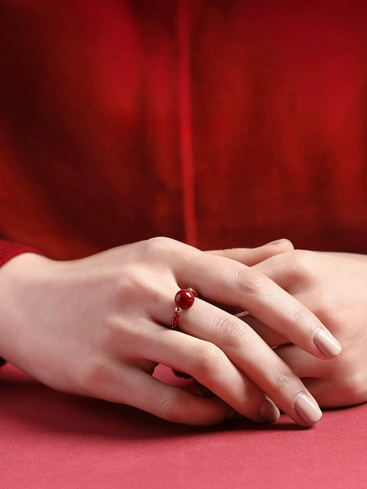 Eastculture Big Red Jade Lotus Ring  - Get love