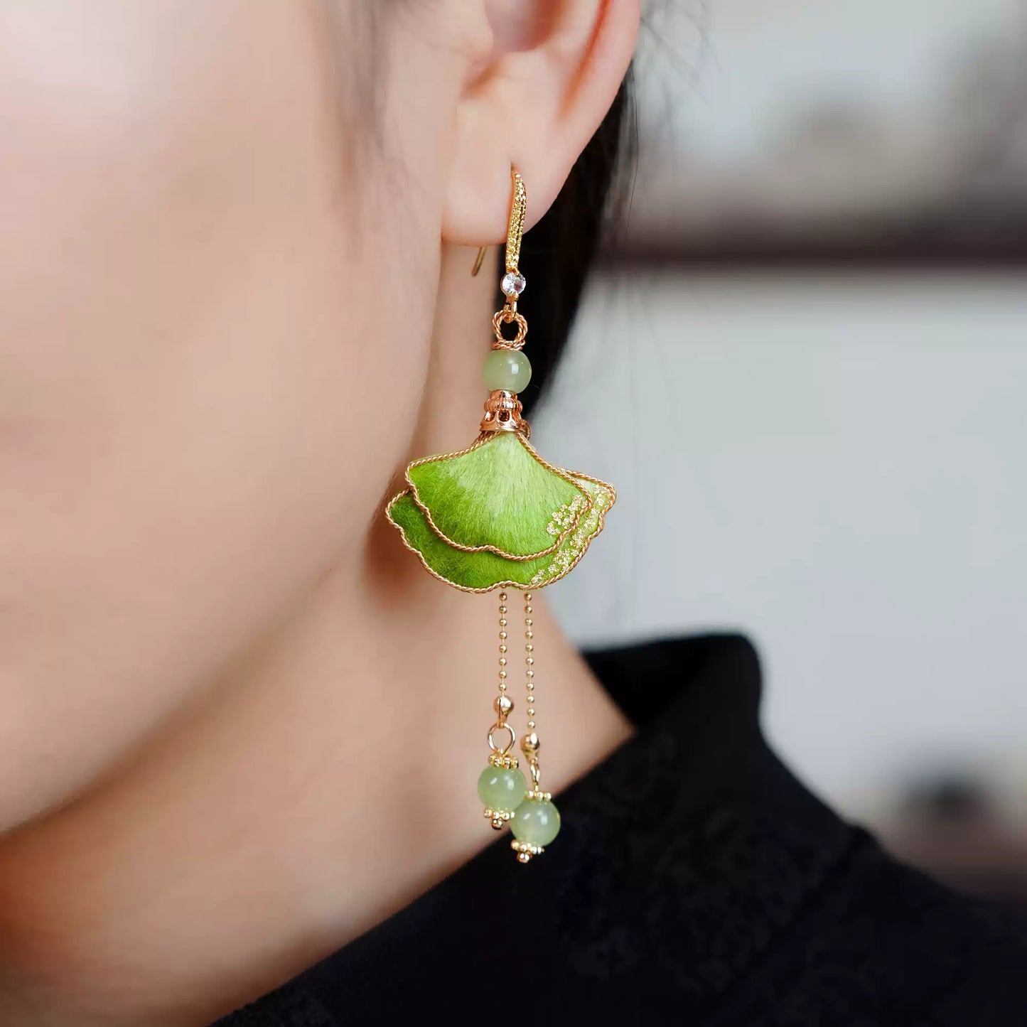 Eastculture  Green Sycamore Leaves earrings