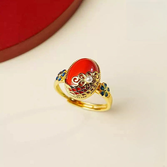 Eastculture Golden Scale White Jade Ring - Health & Longevity Blessing