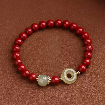 Eastculture White Jade Cinnabar Bracelet  - Get Love