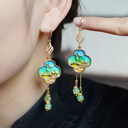 Eastculture  Green landscape design earrings
