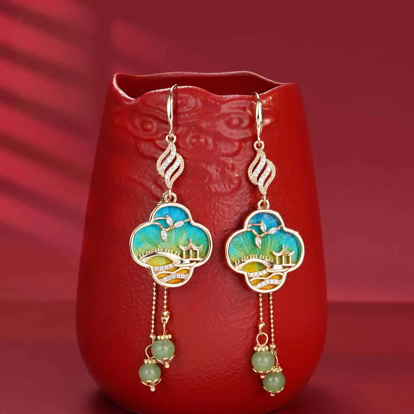 Eastculture  Green landscape design earrings