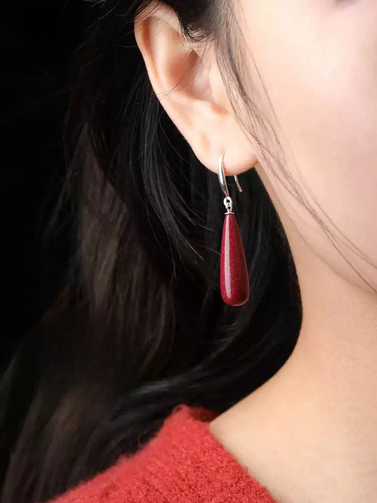 Eastculture Water Drop Cinnabar Earrings-  Wellness Blessing