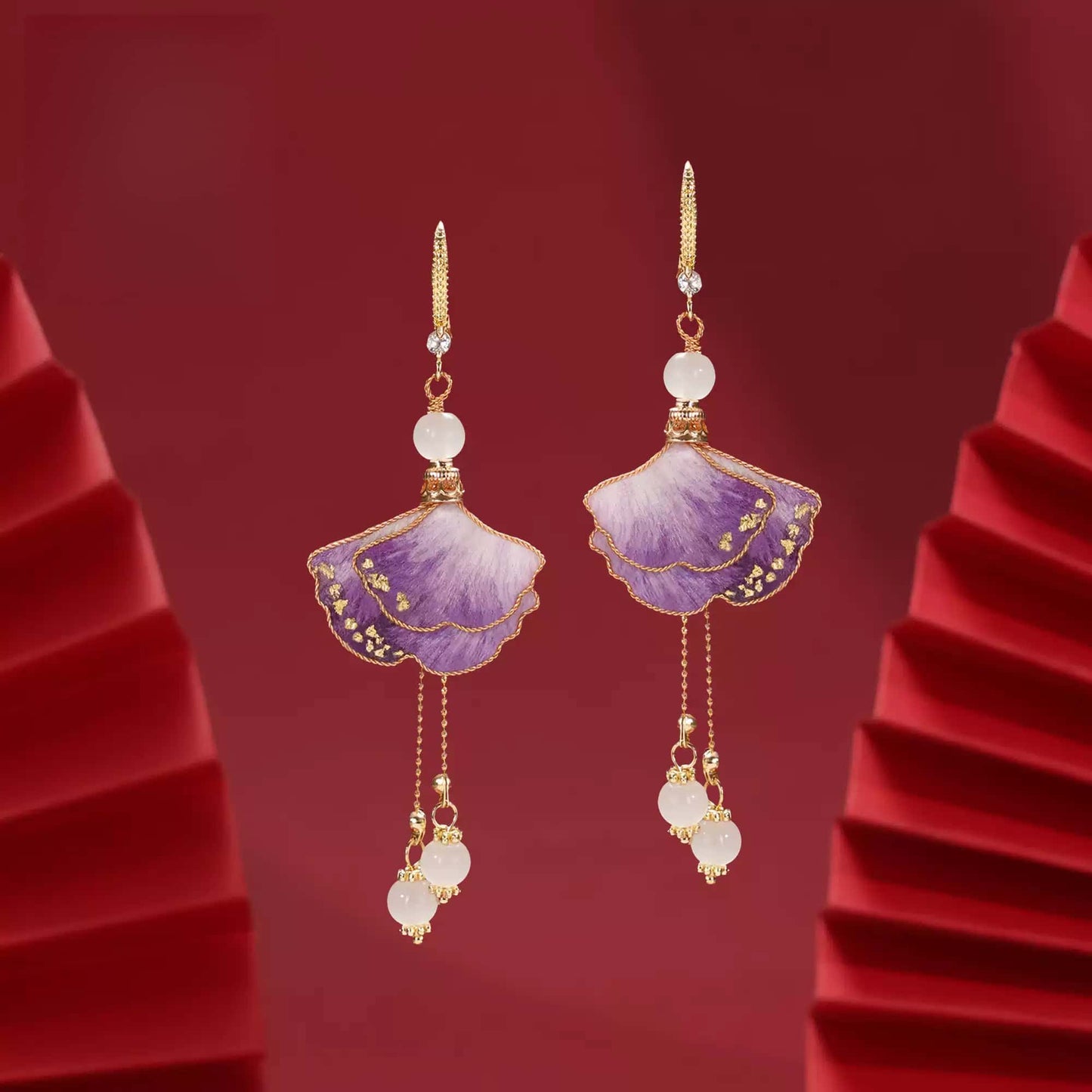 Eastculture  Purple premium ginkgo leaves earrings