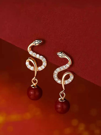 Eastculture Silver snake-shaped ruby Earrings - Bad Luck Banisher