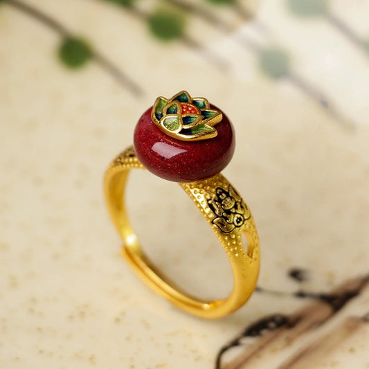 Eastculture Big Red Jade Lotus Ring  - Get love