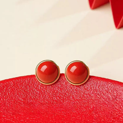 Eastculture Smooth polished cinnabar Earrings - Health & Longevity Gift