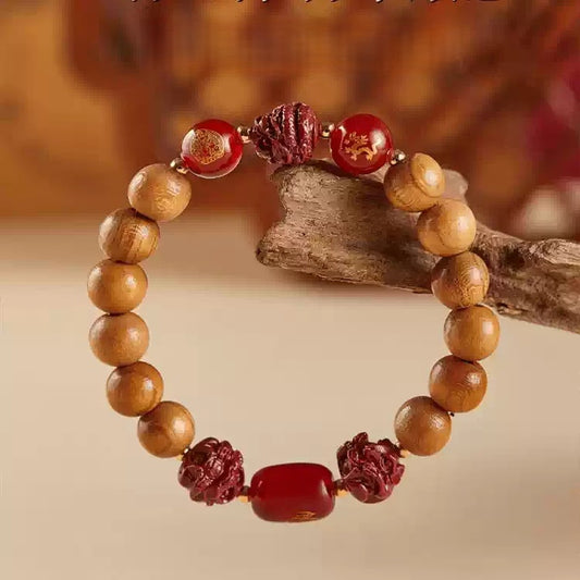 Eastculture Wooden cinnabar Buddha Bracelet - Health & Longevity Blessing