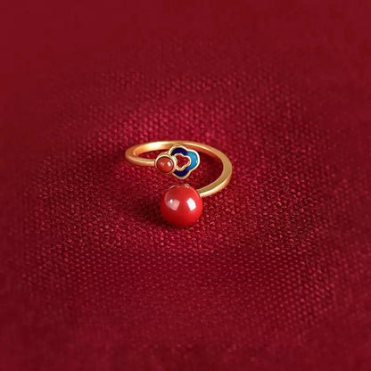 Eastculture Gold-rimmed auspicious cloud ring and necklace set Ring - Health & Longevity Blessing