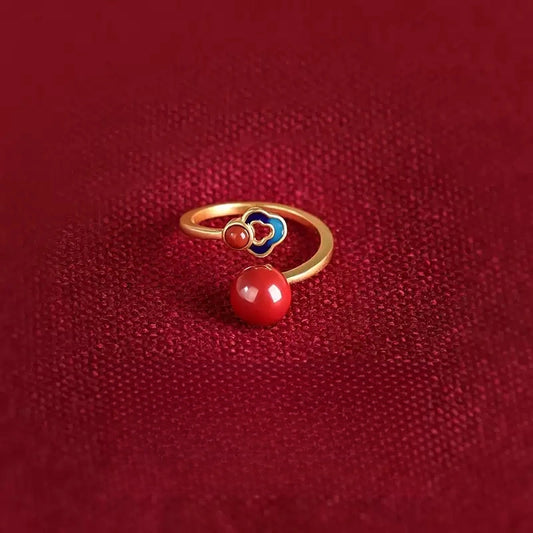 Eastculture Gold-rimmed auspicious cloud ring and necklace set Ring - Health & Longevity Blessing