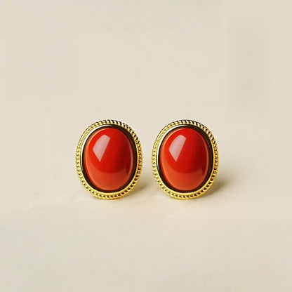 Eastculture Gold-rimmed Ruby Earrings - Health & Longevity Gift