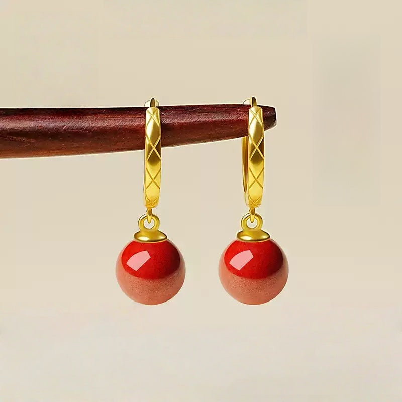 Eastculture Golden red cinnabar Earrings - Wealth Magnet