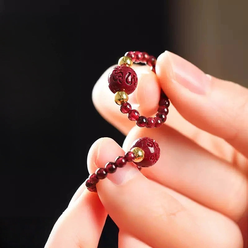 Eastculture Hex-Repelling Rune Carved Ruby Ring- Feng Shui Metaphysics