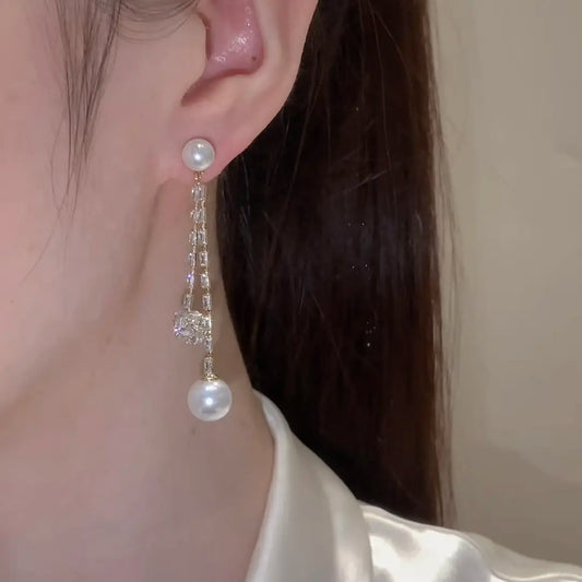 Eastculture  Double pendant pearl earrings